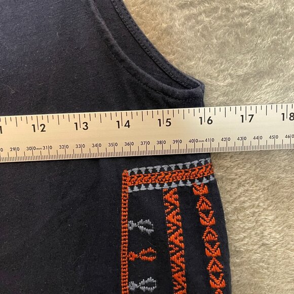Madewell Women Embroidered Boho Navajo Tribal Fringe Scoop Neck Tank Top XS Navy - Picture 6 of 8